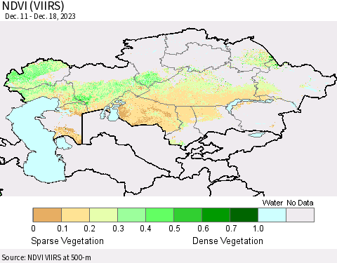 Kazakhstan NDVI (VIIRS) Thematic Map For 12/11/2023 - 12/18/2023