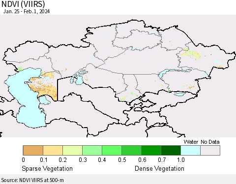 Kazakhstan NDVI (VIIRS) Thematic Map For 1/25/2024 - 2/1/2024