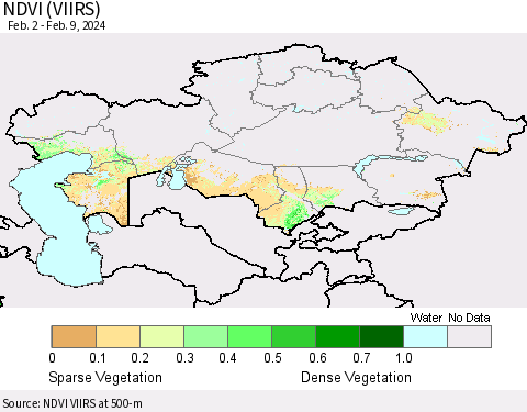 Kazakhstan NDVI (VIIRS) Thematic Map For 2/2/2024 - 2/9/2024