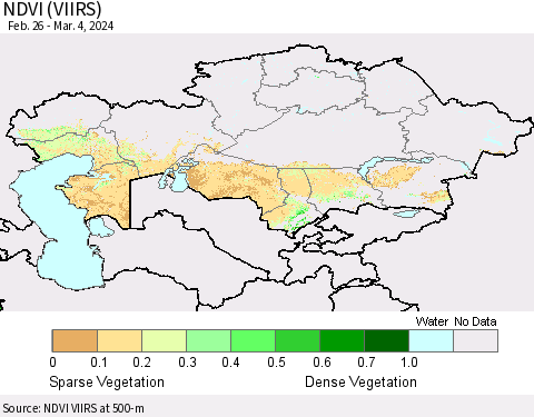 Kazakhstan NDVI (VIIRS) Thematic Map For 2/26/2024 - 3/4/2024