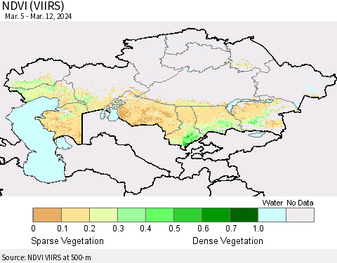 Kazakhstan NDVI (VIIRS) Thematic Map For 3/5/2024 - 3/12/2024