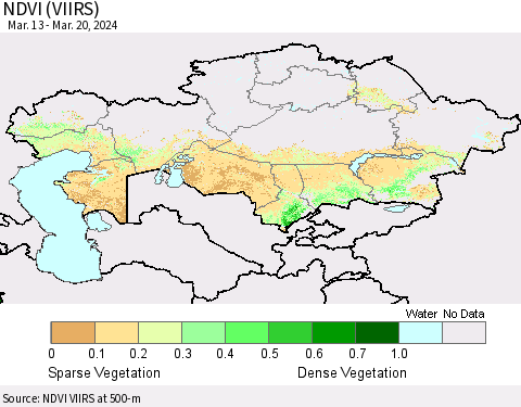 Kazakhstan NDVI (VIIRS) Thematic Map For 3/13/2024 - 3/20/2024