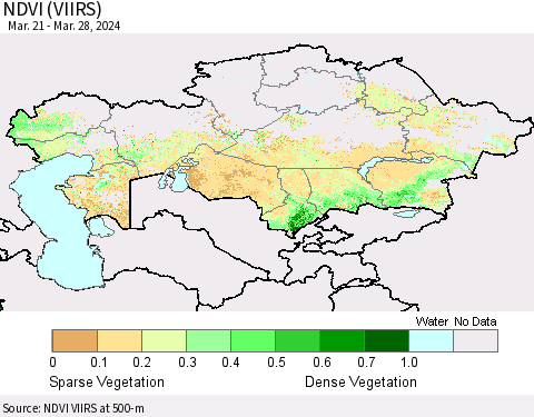 Kazakhstan NDVI (VIIRS) Thematic Map For 3/21/2024 - 3/28/2024