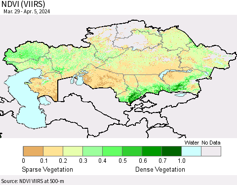 Kazakhstan NDVI (VIIRS) Thematic Map For 3/29/2024 - 4/5/2024