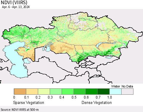 Kazakhstan NDVI (VIIRS) Thematic Map For 4/6/2024 - 4/13/2024