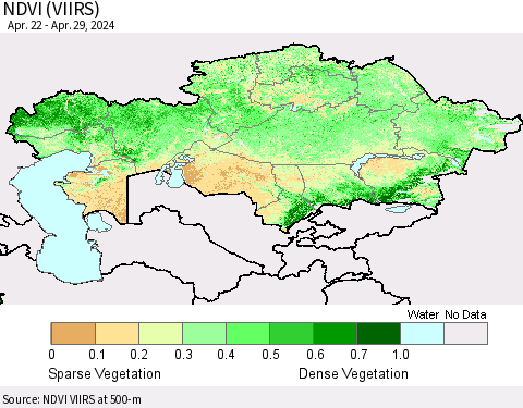 Kazakhstan NDVI (VIIRS) Thematic Map For 4/22/2024 - 4/29/2024
