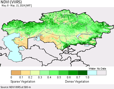 Kazakhstan NDVI (VIIRS) Thematic Map For 5/8/2024 - 5/15/2024