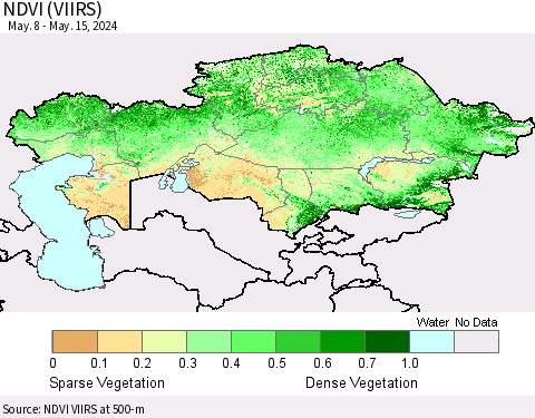 Kazakhstan NDVI (VIIRS) Thematic Map For 5/8/2024 - 5/15/2024