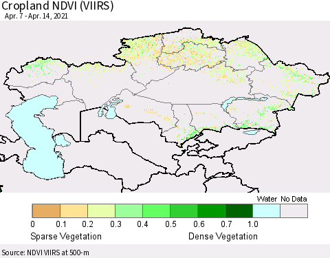 Kazakhstan Cropland NDVI (VIIRS) Thematic Map For 4/7/2021 - 4/14/2021