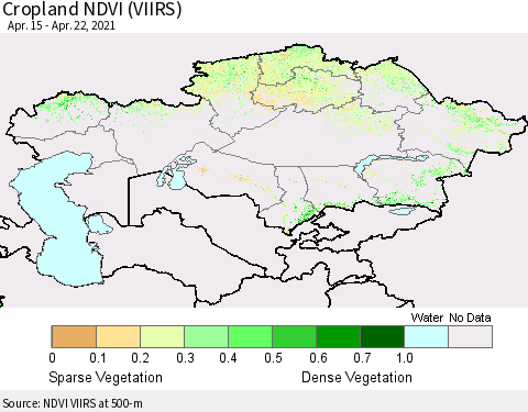 Kazakhstan Cropland NDVI (VIIRS) Thematic Map For 4/15/2021 - 4/22/2021