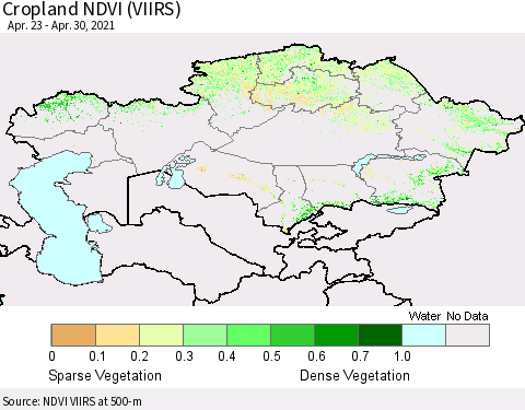 Kazakhstan Cropland NDVI (VIIRS) Thematic Map For 4/23/2021 - 4/30/2021