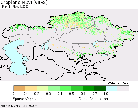 Kazakhstan Cropland NDVI (VIIRS) Thematic Map For 5/1/2021 - 5/8/2021