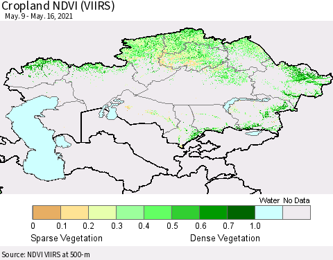 Kazakhstan Cropland NDVI (VIIRS) Thematic Map For 5/9/2021 - 5/16/2021