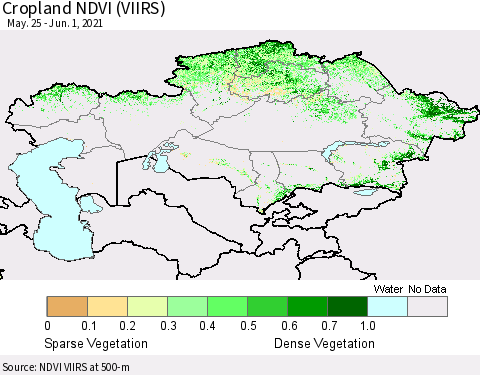 Kazakhstan Cropland NDVI (VIIRS) Thematic Map For 5/25/2021 - 6/1/2021