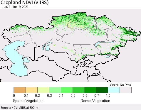 Kazakhstan Cropland NDVI (VIIRS) Thematic Map For 6/2/2021 - 6/9/2021