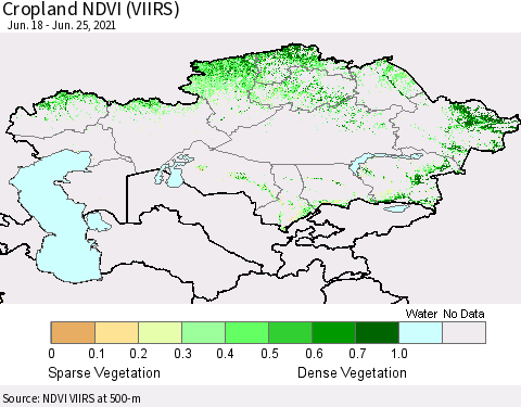 Kazakhstan Cropland NDVI (VIIRS) Thematic Map For 6/18/2021 - 6/25/2021