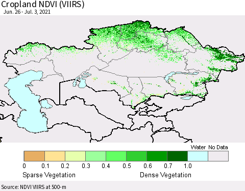 Kazakhstan Cropland NDVI (VIIRS) Thematic Map For 6/26/2021 - 7/3/2021