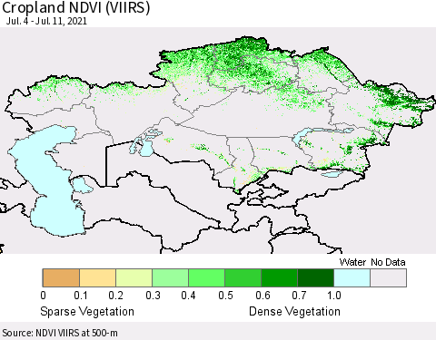 Kazakhstan Cropland NDVI (VIIRS) Thematic Map For 7/4/2021 - 7/11/2021