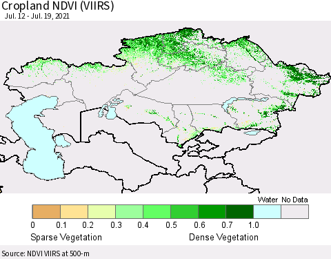 Kazakhstan Cropland NDVI (VIIRS) Thematic Map For 7/12/2021 - 7/19/2021