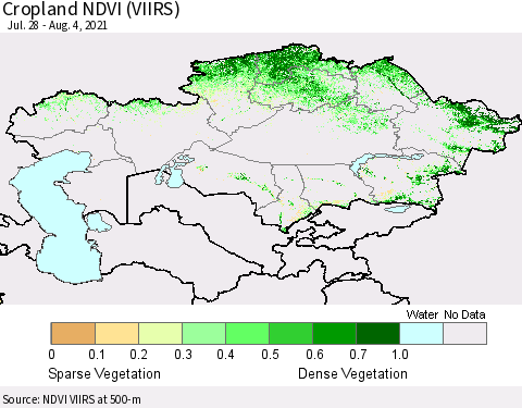 Kazakhstan Cropland NDVI (VIIRS) Thematic Map For 7/28/2021 - 8/4/2021