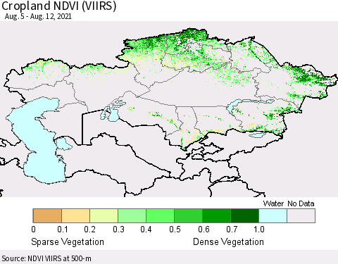 Kazakhstan Cropland NDVI (VIIRS) Thematic Map For 8/5/2021 - 8/12/2021
