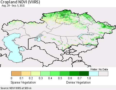 Kazakhstan Cropland NDVI (VIIRS) Thematic Map For 8/29/2021 - 9/5/2021
