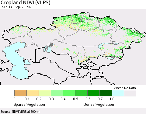 Kazakhstan Cropland NDVI (VIIRS) Thematic Map For 9/14/2021 - 9/21/2021