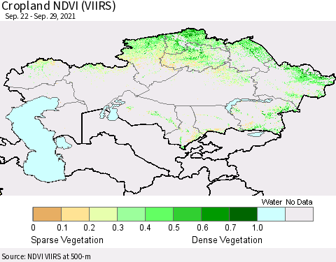 Kazakhstan Cropland NDVI (VIIRS) Thematic Map For 9/22/2021 - 9/29/2021
