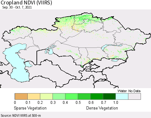 Kazakhstan Cropland NDVI (VIIRS) Thematic Map For 9/30/2021 - 10/7/2021
