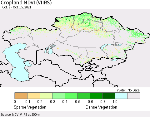 Kazakhstan Cropland NDVI (VIIRS) Thematic Map For 10/8/2021 - 10/15/2021