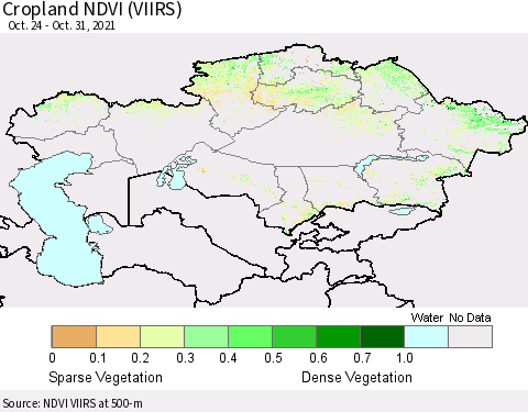 Kazakhstan Cropland NDVI (VIIRS) Thematic Map For 10/24/2021 - 10/31/2021