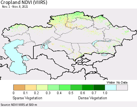 Kazakhstan Cropland NDVI (VIIRS) Thematic Map For 11/1/2021 - 11/8/2021