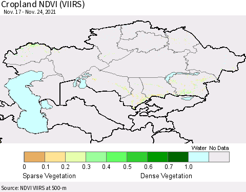 Kazakhstan Cropland NDVI (VIIRS) Thematic Map For 11/17/2021 - 11/24/2021