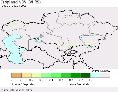 Kazakhstan Cropland NDVI (VIIRS) Thematic Map For 12/11/2021 - 12/18/2021