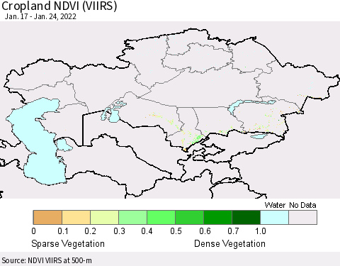 Kazakhstan Cropland NDVI (VIIRS) Thematic Map For 1/17/2022 - 1/24/2022