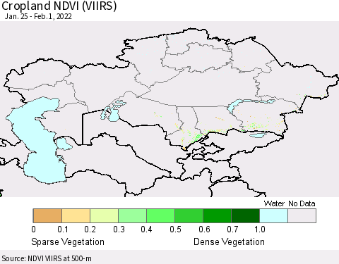 Kazakhstan Cropland NDVI (VIIRS) Thematic Map For 1/25/2022 - 2/1/2022