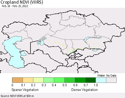 Kazakhstan Cropland NDVI (VIIRS) Thematic Map For 2/18/2022 - 2/25/2022
