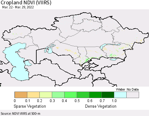 Kazakhstan Cropland NDVI (VIIRS) Thematic Map For 3/22/2022 - 3/29/2022