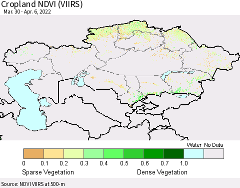 Kazakhstan Cropland NDVI (VIIRS) Thematic Map For 3/30/2022 - 4/6/2022