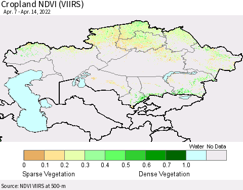 Kazakhstan Cropland NDVI (VIIRS) Thematic Map For 4/7/2022 - 4/14/2022