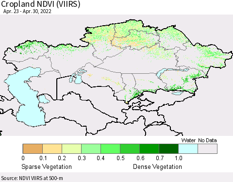 Kazakhstan Cropland NDVI (VIIRS) Thematic Map For 4/23/2022 - 4/30/2022