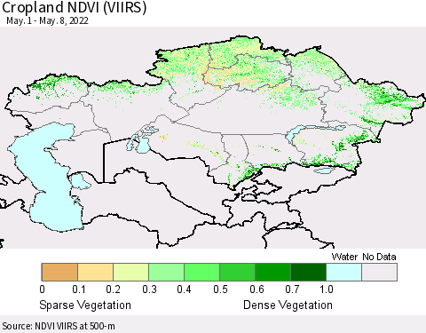 Kazakhstan Cropland NDVI (VIIRS) Thematic Map For 5/1/2022 - 5/8/2022