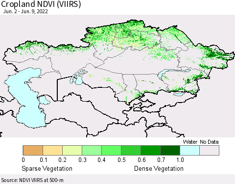 Kazakhstan Cropland NDVI (VIIRS) Thematic Map For 6/2/2022 - 6/9/2022