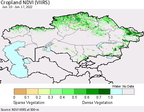 Kazakhstan Cropland NDVI (VIIRS) Thematic Map For 6/10/2022 - 6/17/2022
