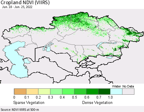 Kazakhstan Cropland NDVI (VIIRS) Thematic Map For 6/18/2022 - 6/25/2022