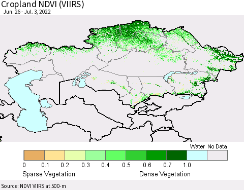 Kazakhstan Cropland NDVI (VIIRS) Thematic Map For 6/26/2022 - 7/3/2022