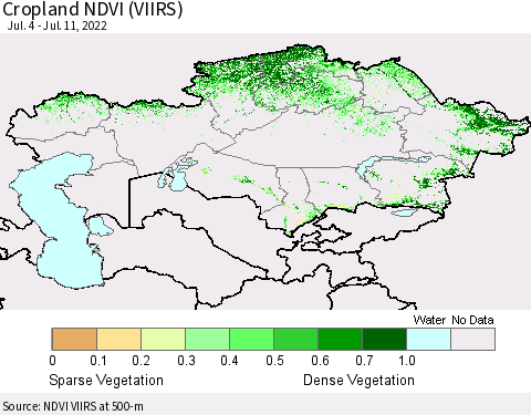 Kazakhstan Cropland NDVI (VIIRS) Thematic Map For 7/4/2022 - 7/11/2022