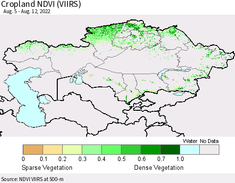 Kazakhstan Cropland NDVI (VIIRS) Thematic Map For 8/5/2022 - 8/12/2022