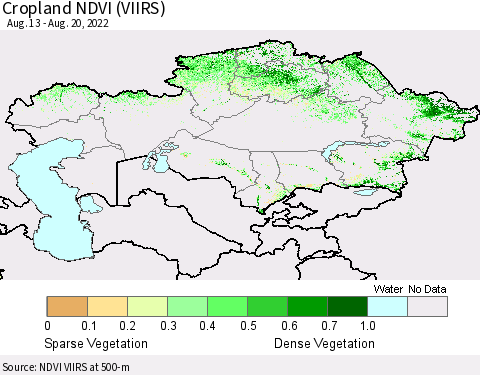 Kazakhstan Cropland NDVI (VIIRS) Thematic Map For 8/13/2022 - 8/20/2022
