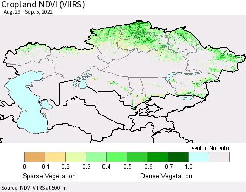 Kazakhstan Cropland NDVI (VIIRS) Thematic Map For 8/29/2022 - 9/5/2022